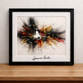 Abstraction in black, red, and gold