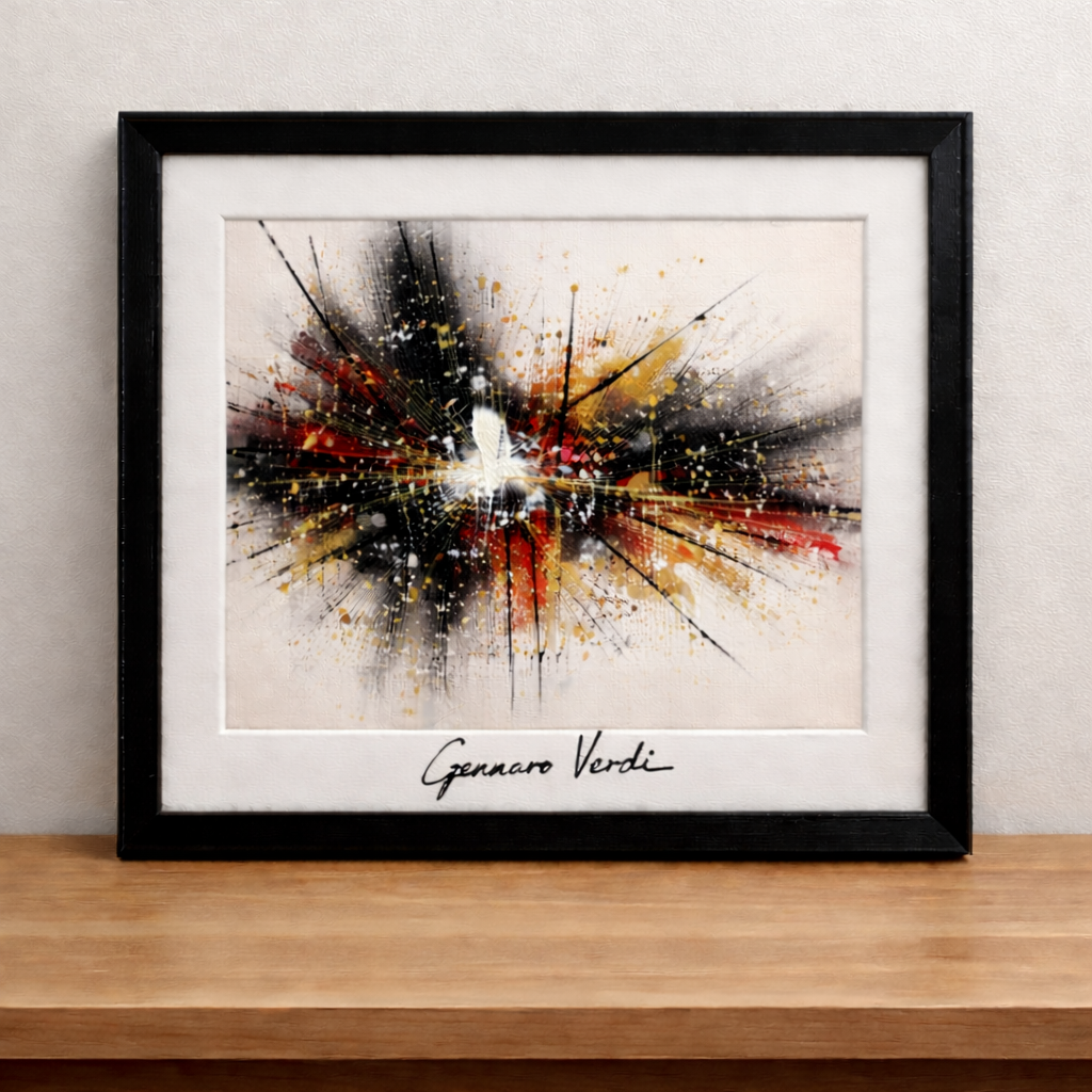 Abstraction in black, red, and gold